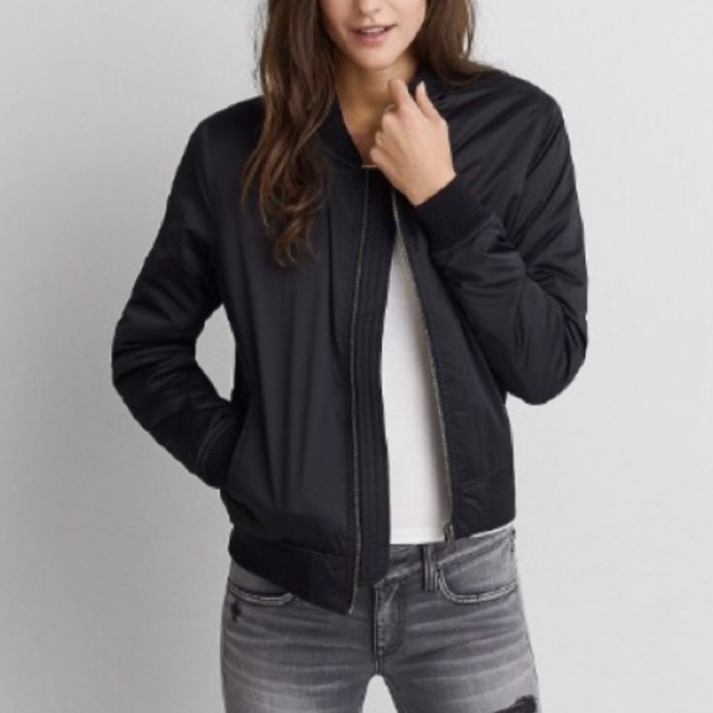 American Eagle Black Bomber Jacket